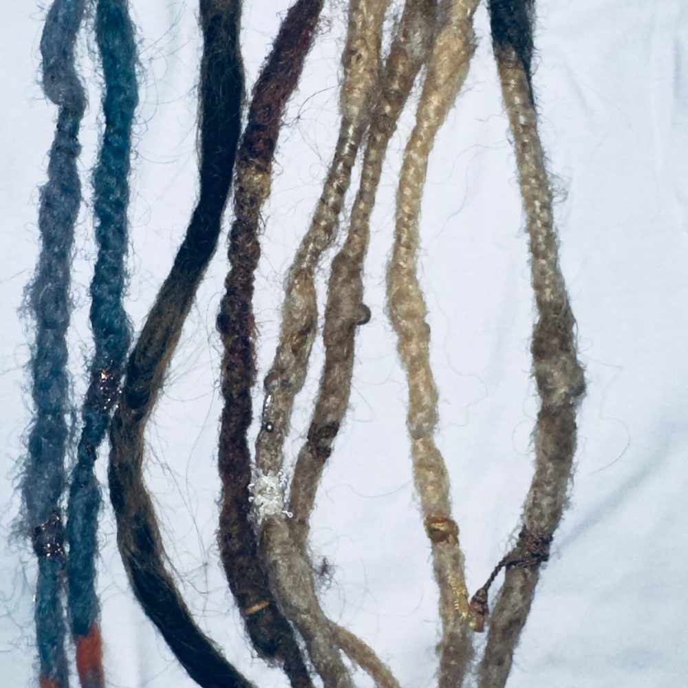 Mixed Blonde, Brown & Teal Synthetic Dreadlock Extensions - Natural Blend